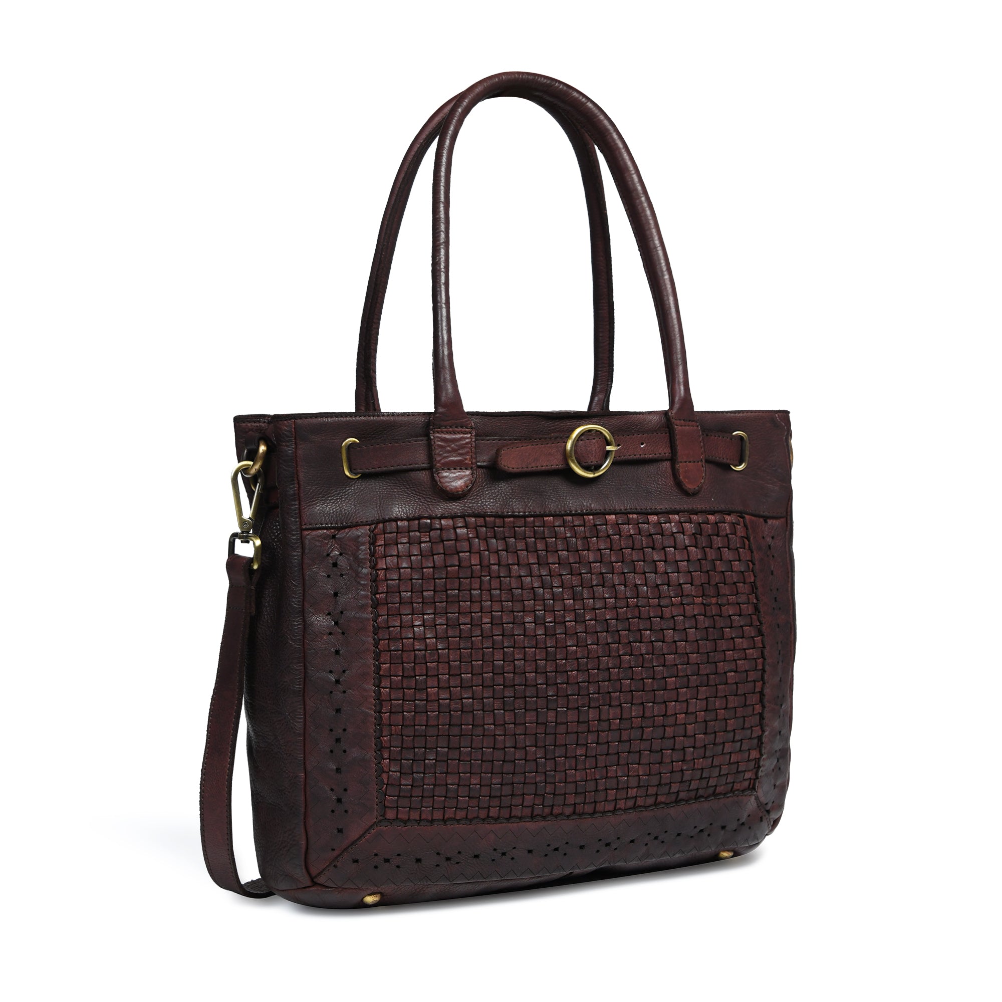 Vintage Woven Espresso Leather Women's Handbag - Brown Colour